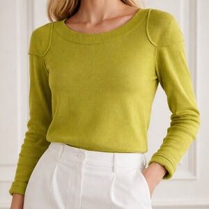 Rodika Zanian chartreuse green wool patch shoulder sweater